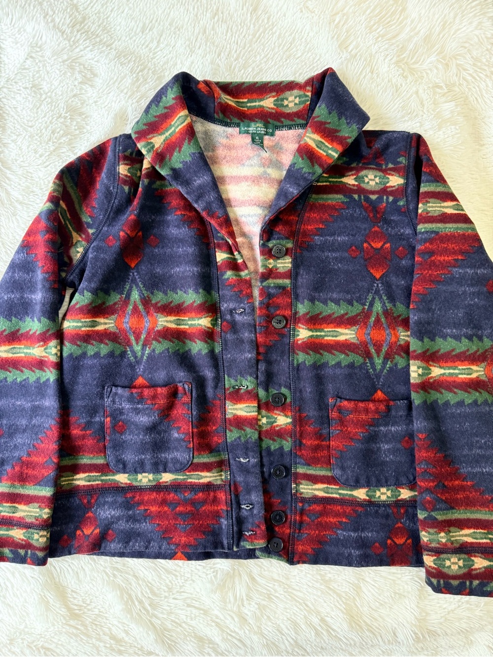 Ralph Lauren Southwestern Print Button-Up Jacket in Navy, Red & Green